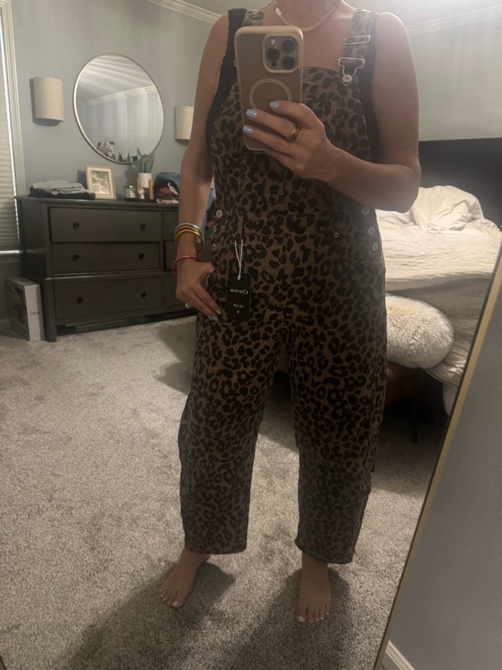 Leopard Print Women's Barrel Leg Overalls